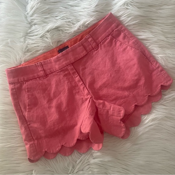 J. Crew 4" linen-cotton scalloped hem shorts Size 4 Pink - Picture 1 of 4